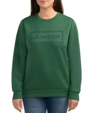 NEW Hunter Women Embossed Logo Pullover Top Sweatshirt NWT M Green Soft